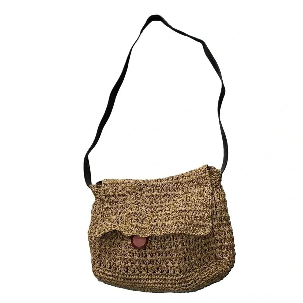 Jenny Buchanan tan straw‎ minimalist shoulder bag